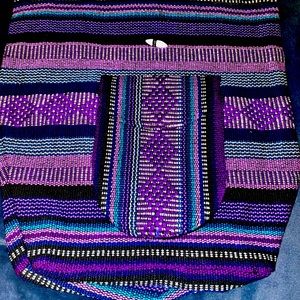 Colorful Woven Fabric Hippie Boho Backpack Bag